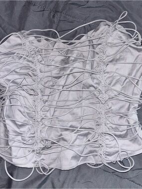 Gray corset top with lace up front